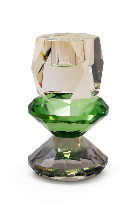 HomeRoots 5" Amber Green And Smoky Black Faceted Crystal Tabletop Taper Candlestick