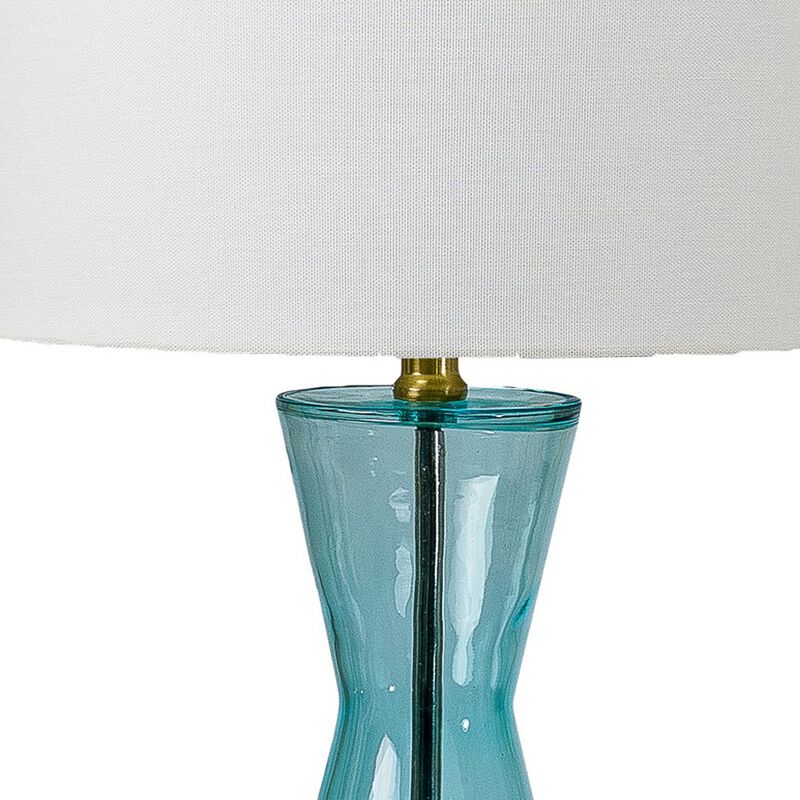 Elma 24 Inch Table Lamp Set of 2, Hourglass Stand, Gold Trim, Glass, Blue-Benzara