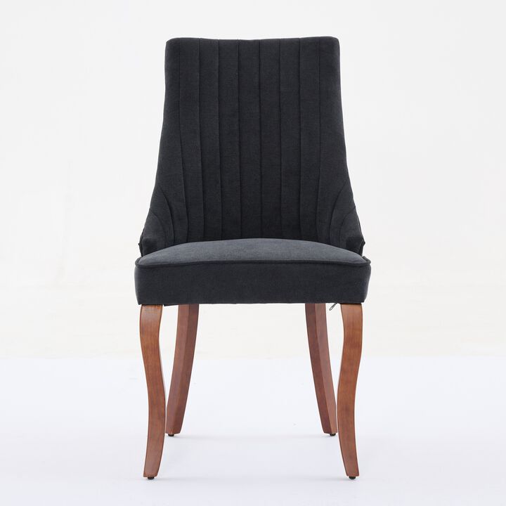Whisen 2-Piece 25inch Dining Chairs, Rayon Linen Upholstered Channel Tufted with Curved Solid Wood Legs for Kitchen Dining Room