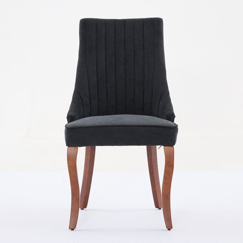 Whisen 2-Piece 25inch Dining Chairs, Rayon Linen Upholstered Channel Tufted with Curved Solid Wood Legs for Kitchen Dining Room image number 0