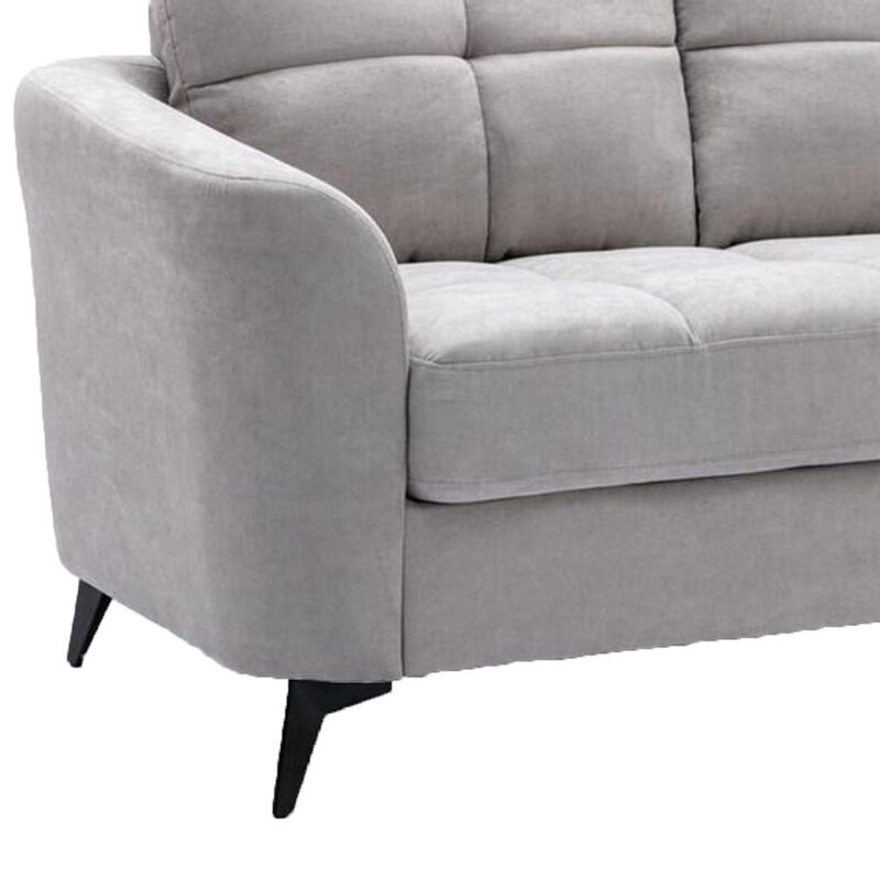 Odin 60 Inch Modern Loveseat, Tufted Cushions, Light Gray Velvet Upholstery-Benzara