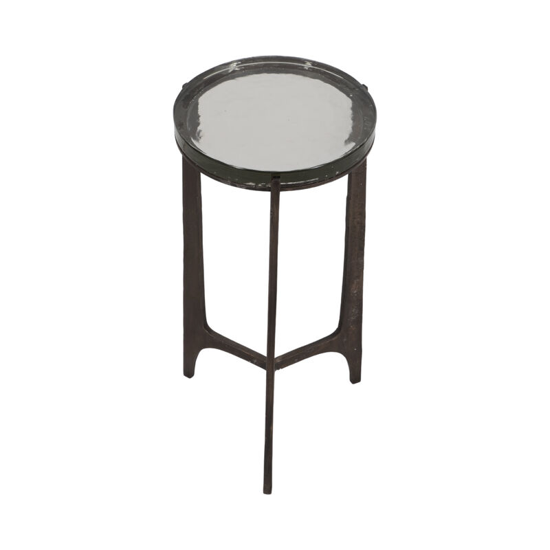 22" Thick Glass Top Round Accent Table, Antique Br image number 2