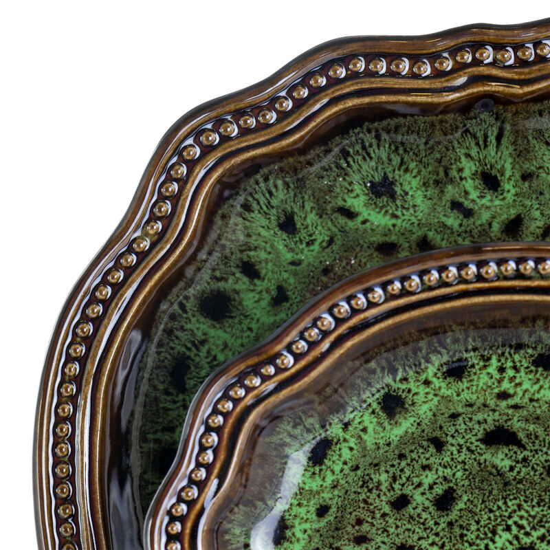 Elama Jade Waves 16 Piece Stoneware Dinnerware Set in Green