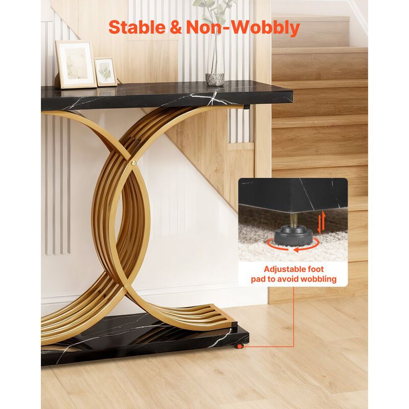 39 Inch Narrow Console Table Gold Sofa Table with Metal Frame image number 3