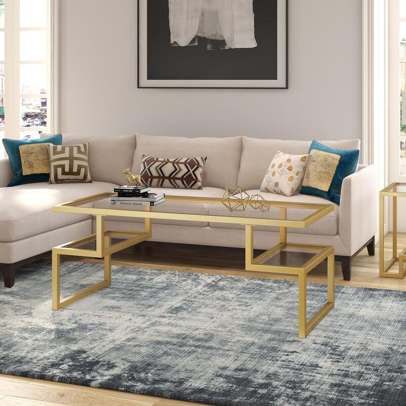 Hudson&Canal Zander 45'' Wide Rectangular Coffee Table in Brass