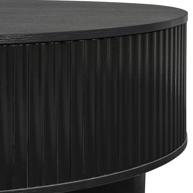 Merax Contemporary Round Coffee Table with Fluted Side Detailing, Concealed Drawers & Gold image number 6