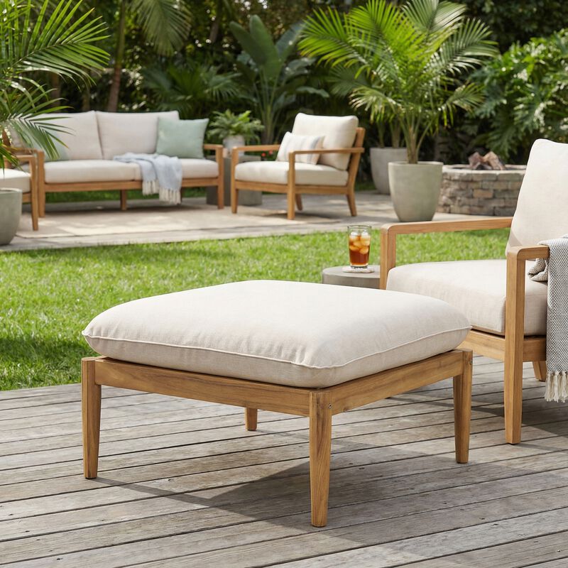 Christopher Knight Home Sidonie Outdoor Acacia Wood Ottoman with Cushion image number 1