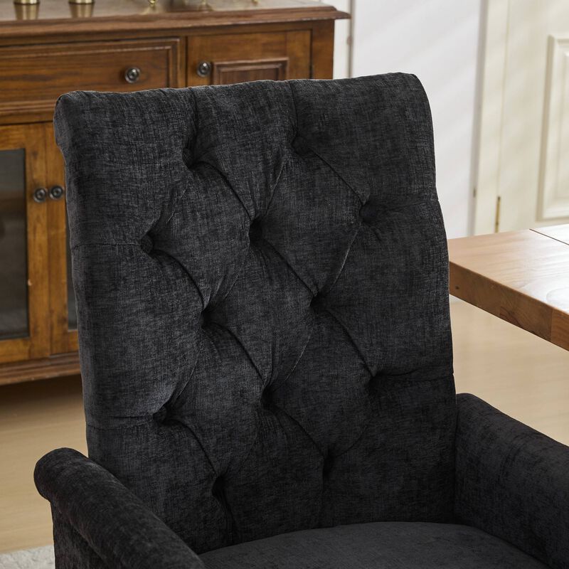 Upholstered Chenille Fabric Accent Dining Chair, Elegant Tufted Club Dining & Kitchen Armchair image number 4