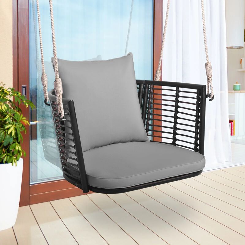 Mondawe Porch Swing Patio Hanging Rattan Chair with Zippered Cushions and Rope