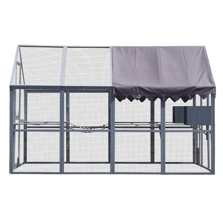 Mondawe Large Outdoor Weatherproof Cat House W/ Walk-In Door,2 Bridges&7 Catwalks For Multi-Cat Play