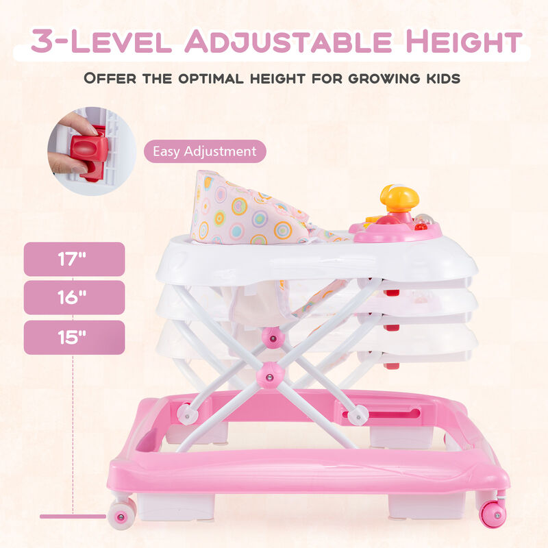 Adjustable Baby Walker with 3 Height Levels and Foldable Padded Seat image number 6