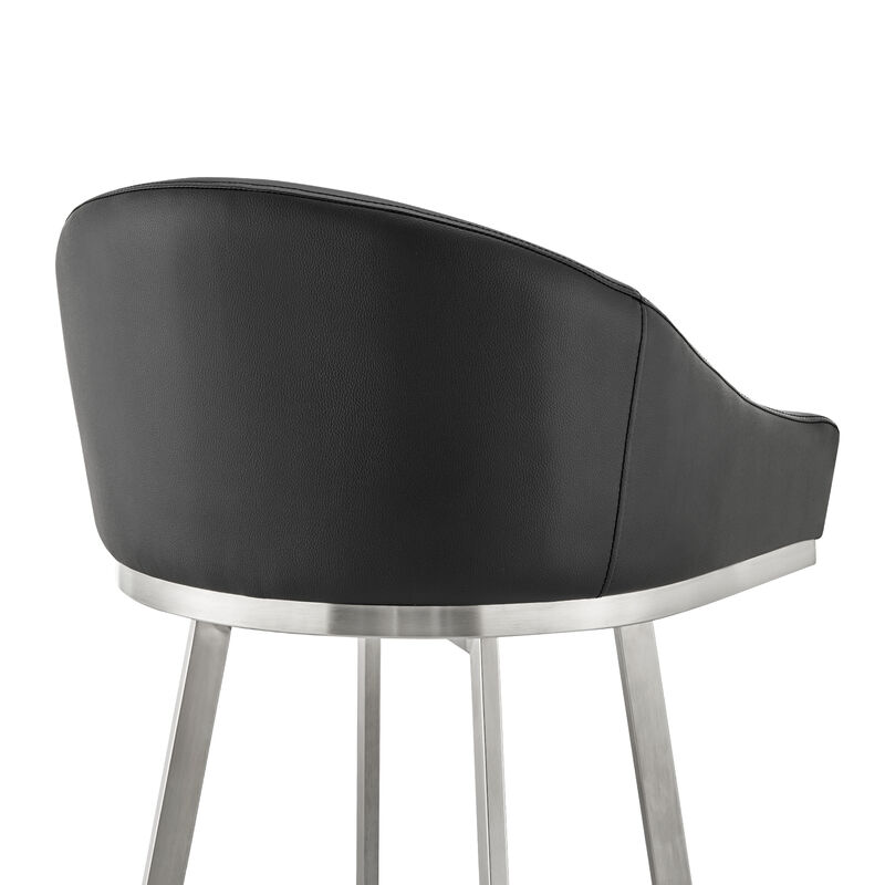 Noran Swivel Stool in Brushed Stainless Steel with Black Faux Leather