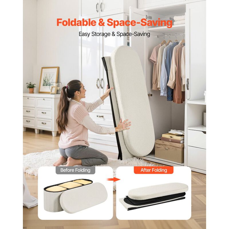 Teddy Fleece Storage Ottoman Bench with Folding Design for Bedroom Entryway image number 5