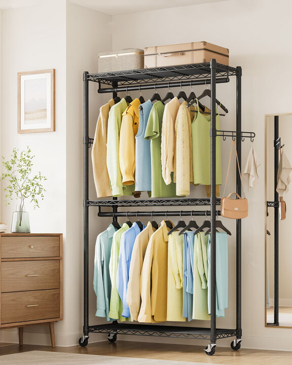 Heavy Duty Rolling Garment Rack with Wheels for Clothing Storage