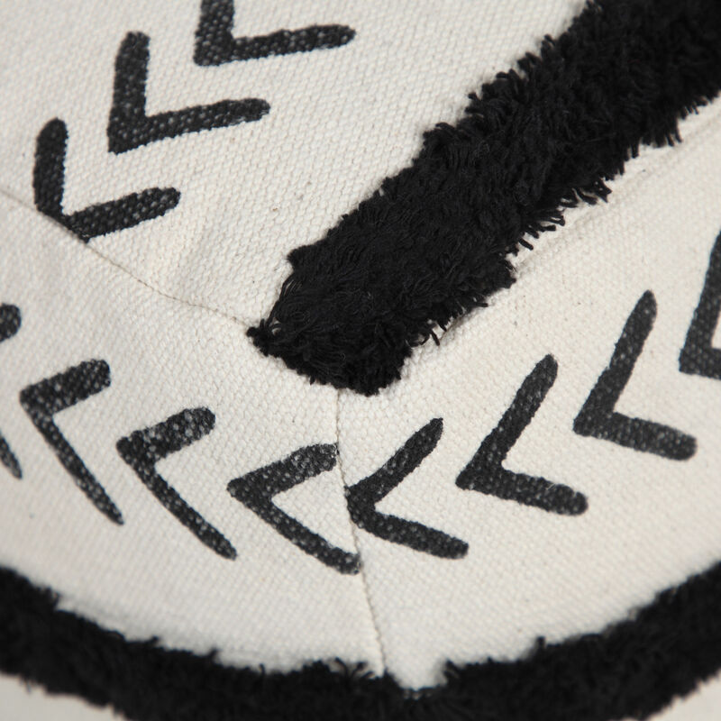 Cotton Upholstered Striped Pouf – Ottoman Accent Seat for Living Room or Lounge