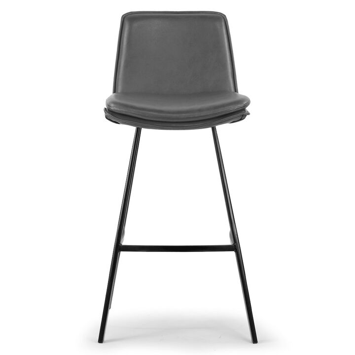 Glamour Home Set of 2 Avalyn Gray Faux Leather Bar Stool with Black Metal Legs