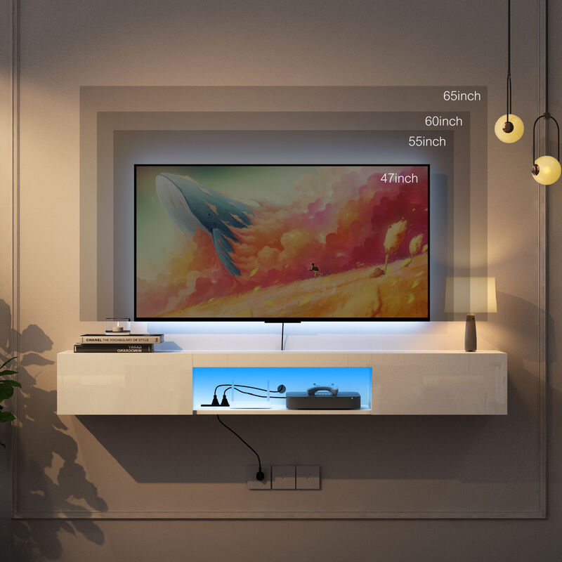 GOODSILO Modern Floating TV Stand with LED Lighting Effects and Spacious Storage Cabinet Entertainment Center image number 2