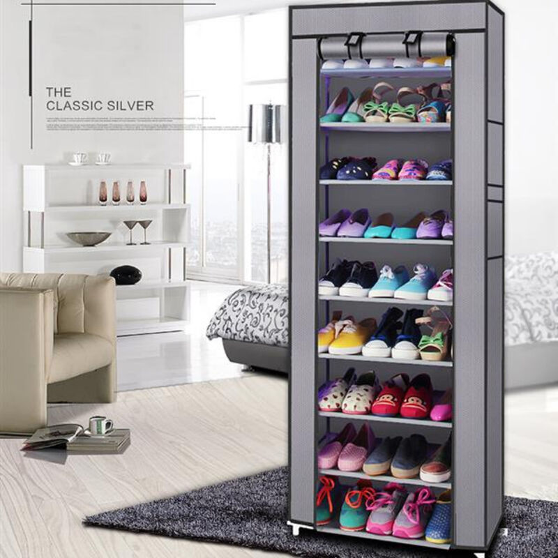 Portable 9-Lattices Non-Woven Fabric Shoe Rack, Space-Saving Storage Solution for Entryway & Bedroom