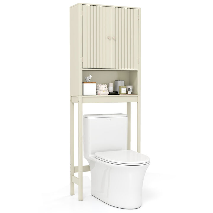 Over-the-Toilet Cabinet with Fluted Doors for Stylish Bathroom Storage-Beige