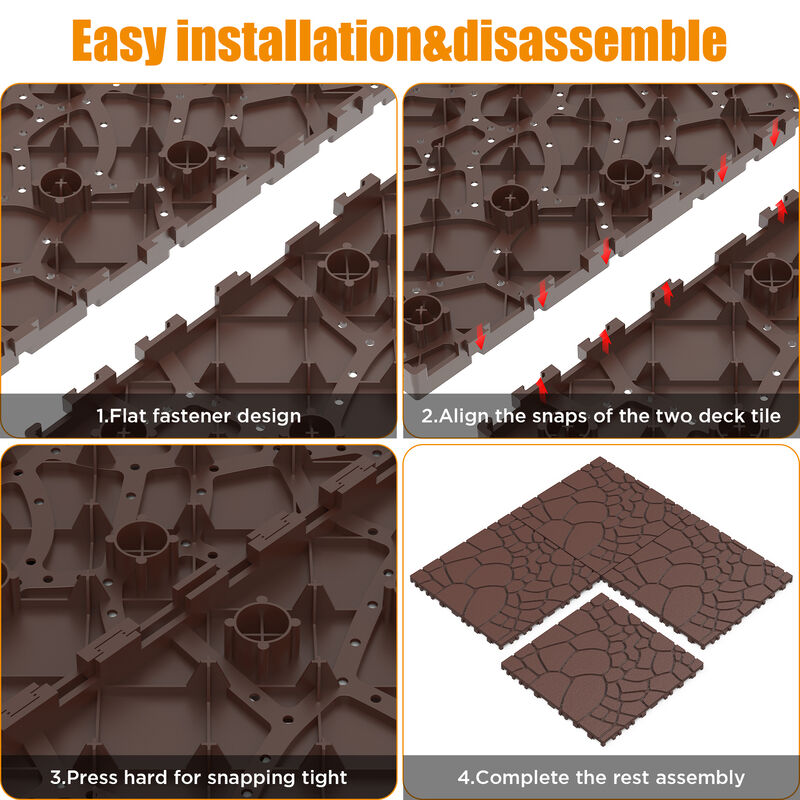 Interlocking Deck Tiles Outdoor Waterproof 44 Pack, Plastic Snap Together Patio Flooring Tiles for Balcony, Porch, Backyard, Easy Install image number 3
