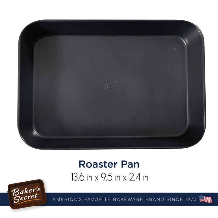 Baker's Secret Roaster Pan 13.6", Double Layer Non-stick Coating, Dark Gray Advanced Collection Carbon Steel