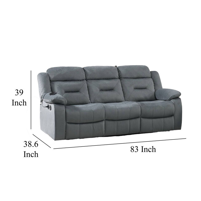 Niko Manual Recliner Sofa, Light Gray Velvet, Solid Wood, 83 Inch