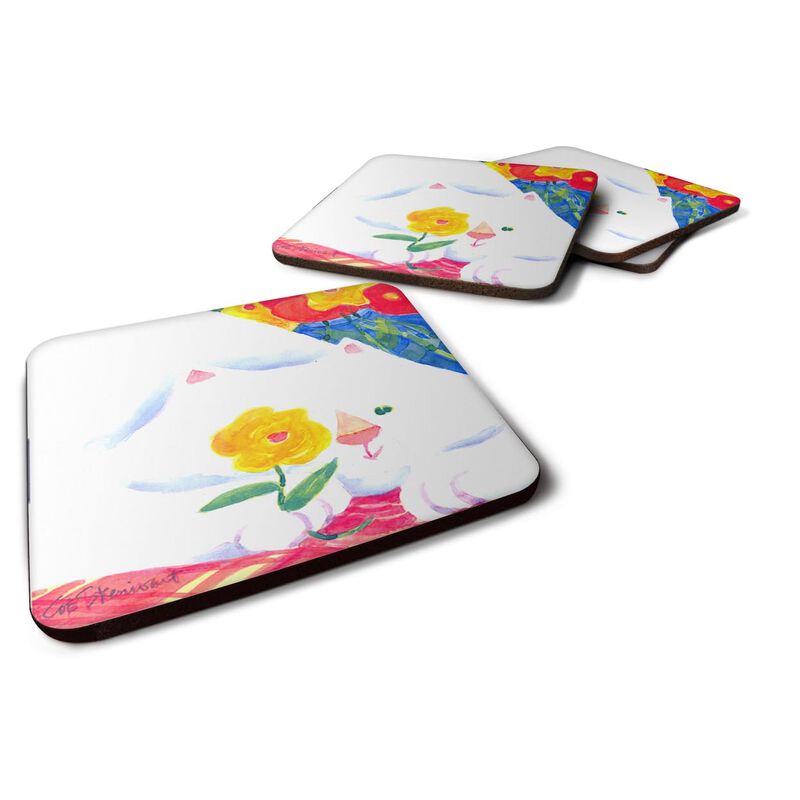 Caroline's Treasures 6114FC Big White Cat Foam Coasters (Set of 4), 3.5 H x 3.5 W, Multicolor image number 0