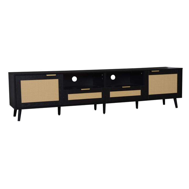 Merax Modern Rattan TV Cabinet with Ample Storage, 2 Cabinets & 2 Shelves, Sleek Panel