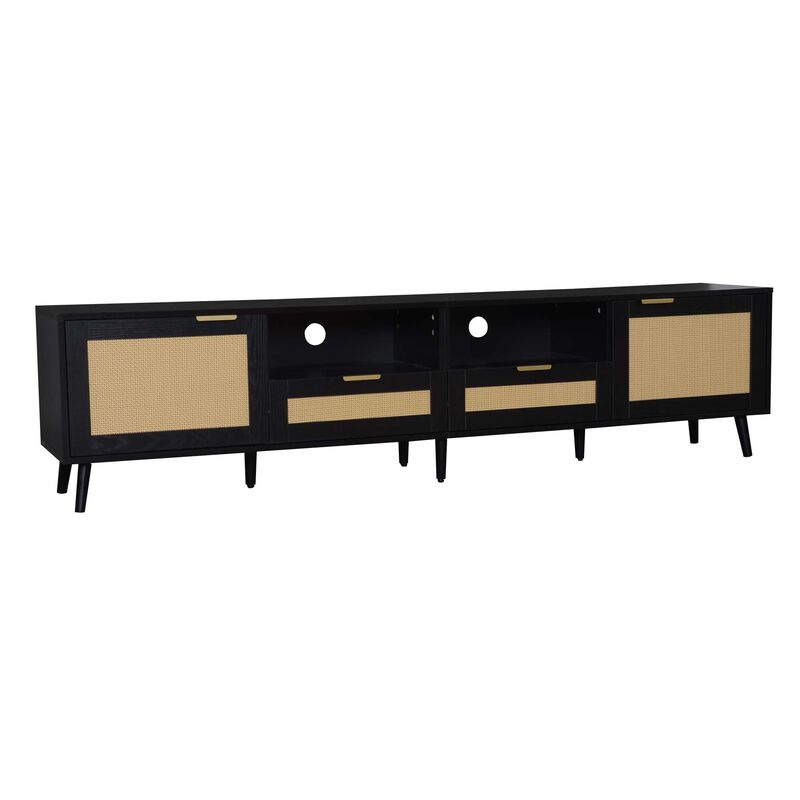 Merax Modern Rattan TV Cabinet with Ample Storage, 2 Cabinets & 2 Shelves, Sleek Panel image number 0