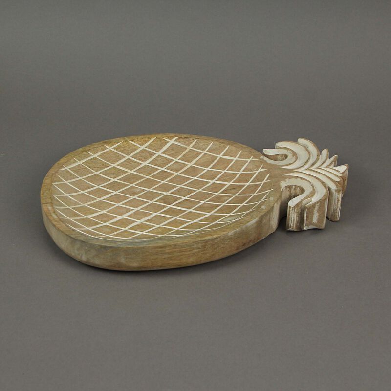 12 Inch Hand Carved Pineapple Wooden Serving Tray Decorative Serveware Platter image number 4