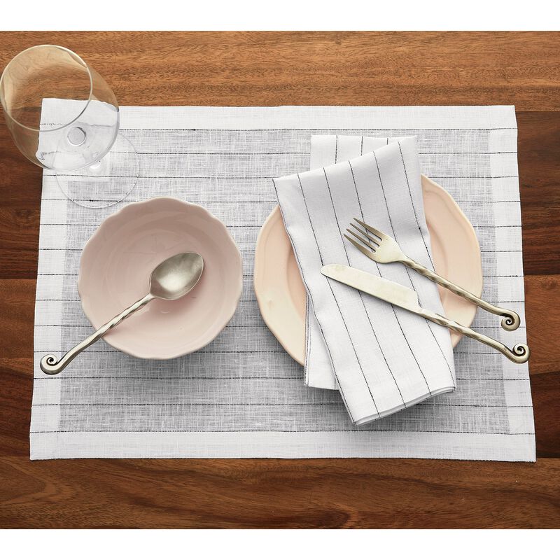 Solino Home Pinstripe 100% Linen Placemats &ndash; Set of 4, 14 x 19 in, Machine Washable, Holiday and Everyday Dining
