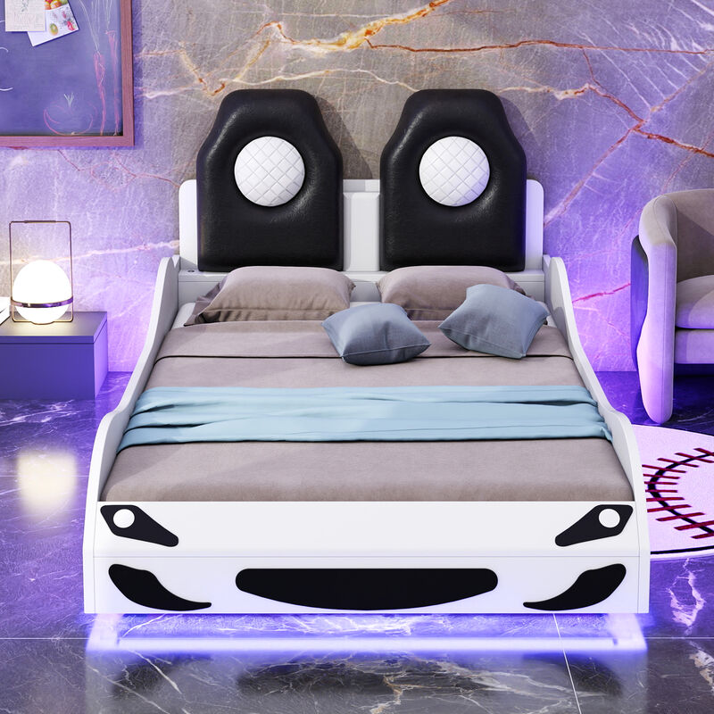 Merax Race Car-Shaped Platform Bed with LED