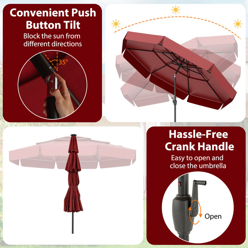 3-Tier Solar LED Outdoor Umbrella &ndash; Breathable Top with Air Circulation