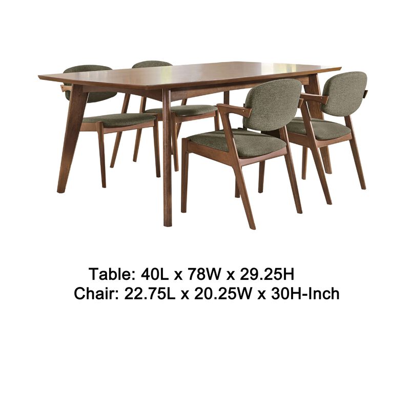 Lery 5pc Dining Table and 4 Chair Set, Gray and Walnut Brown - Benzara