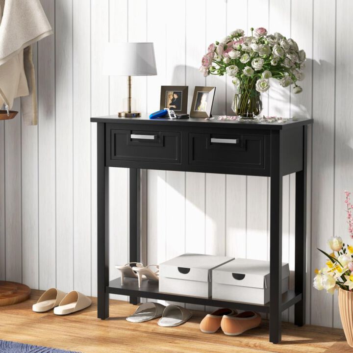 Hivvago Narrow Console Table with Drawers and Open Storage Shelf