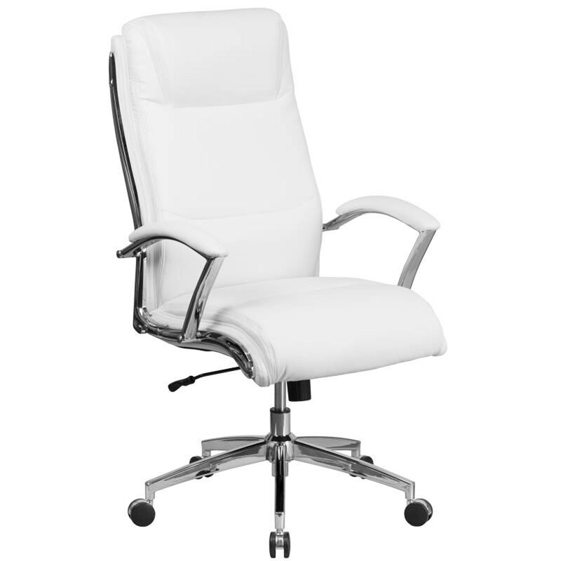 Rebecca High Back Designer White LeatherSoft Smooth Upholstered Executive Swivel Office Chair with Chrome Base and Arms image number 0