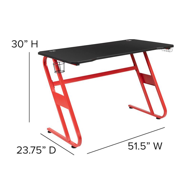 Flash Furniture Red Gaming Desk/Headphone Hook & Red Reclining Back/Arms Gaming Chair image number 4