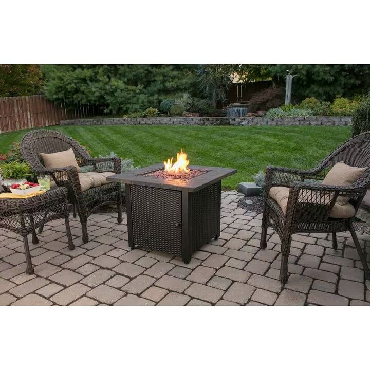 Outdoor LP Propane Gas Fire Pit with Lava Rocks and Cover
