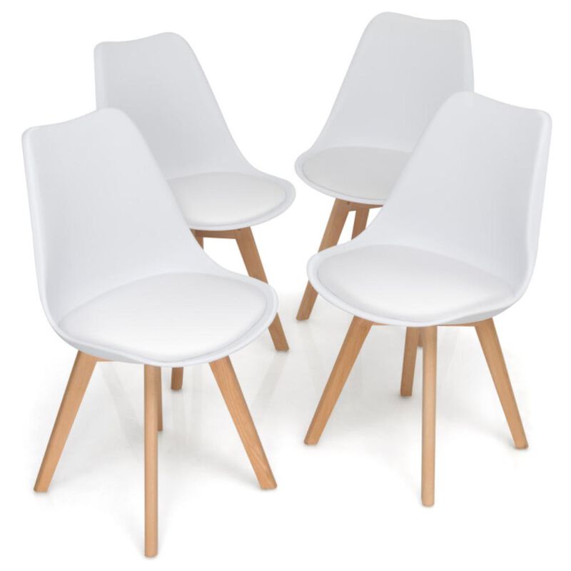 Hivvago Set of 4 Modern High Backrest Dining Chairs with Wooden Legs