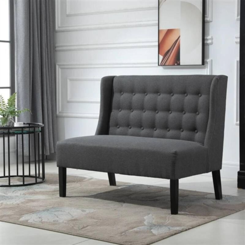Scandinavian 2 Seater Button Tufted Loveseat Wooden Legs