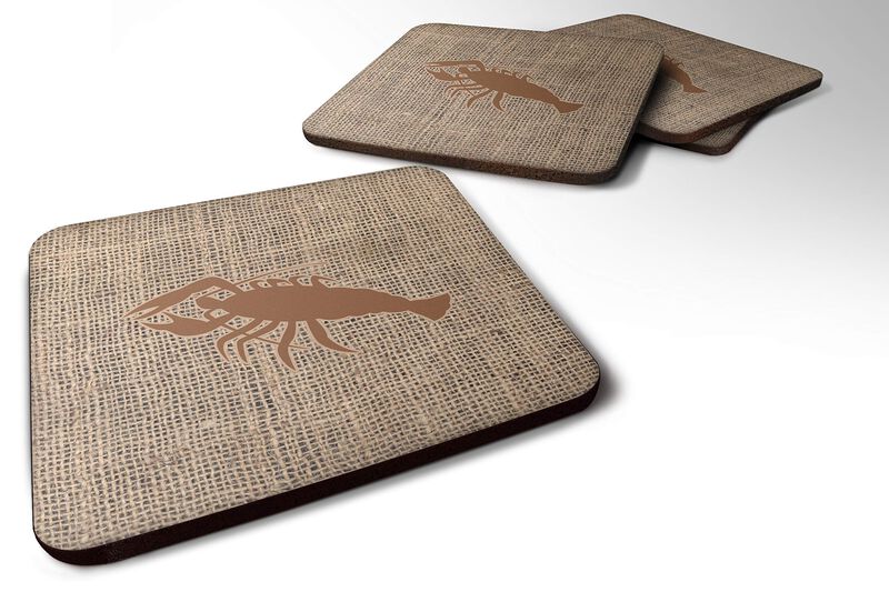 Caroline's Treasures BB1028-BL-BN-FC Lobster Burlap and Brown Foam Coasters (Set of 4), 3.5 H x 3.5 W, Multicolor
