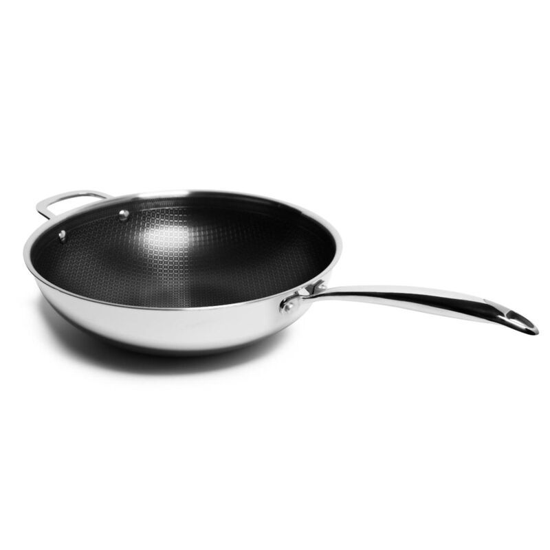 Tri-ply Stainless Steel Diamond Nonstick 5 QT Wok with Glass Lid