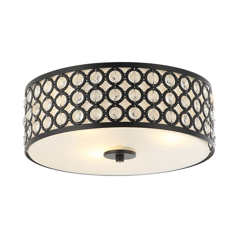 Modern 3-Light Crystal Black Flush Drum Mount Ceiling Light