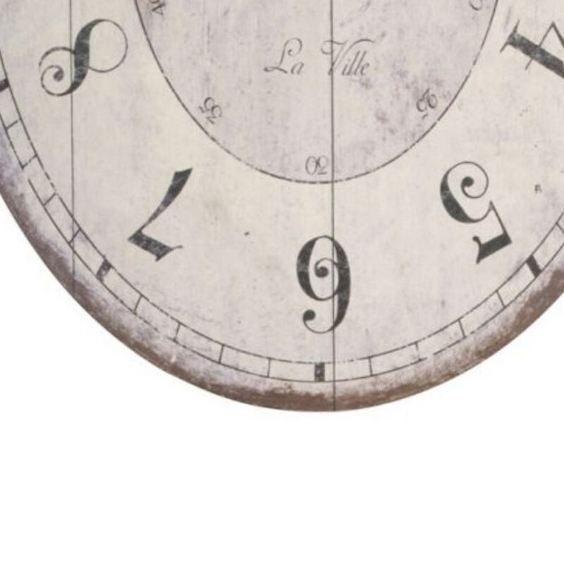 Distressed Oval Shape Wooden Wall Clock with Ring Hanger,  White and Black