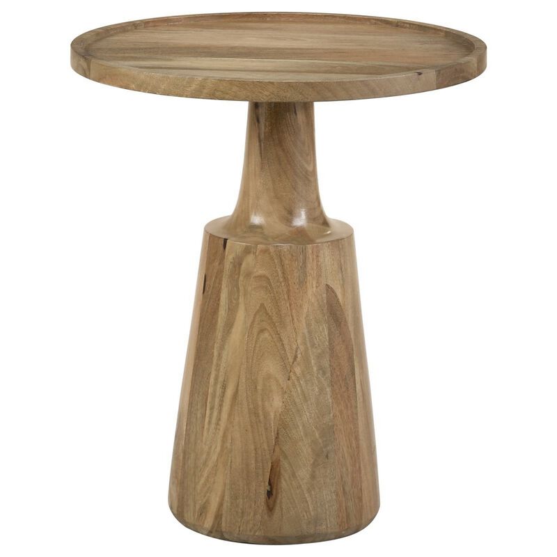 Coch 24 Inch Artisan Accent Table with Round Tabletop, Tapered Base, Brown