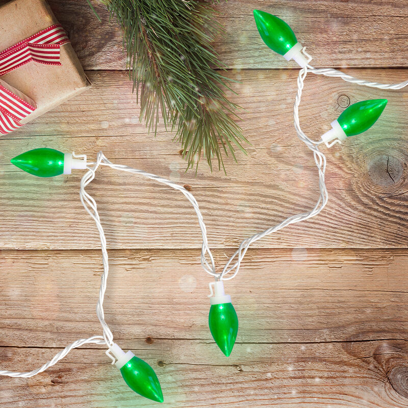 25 Count Green LED C9 Christmas Lights  16 ft White Wire image number 1