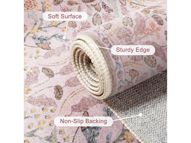 Pink Boho Floral Area Rug 8x10 Washable Non Slip Bedroom Floor Carpet image number 2