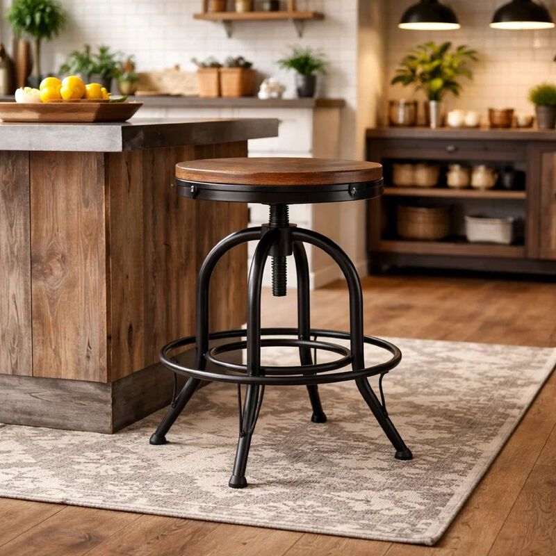 Zane 24 Inch Adjustable Swivel Counter Stool, Set of 2, Black Metal Base image number 8