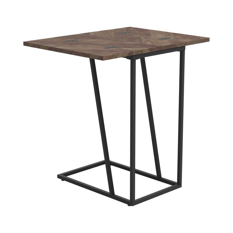 Accent Table with Wooden Extendable Top and Metal Frame, Brown and Black-Benzara