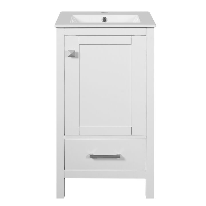 ELEMENT ACE Compact Bathroom Vanity with Integrated Ceramic Sink, Soft-Close Drawer & Door, Divider Drawer, Adjustable Foot Pads for Small Bathrooms